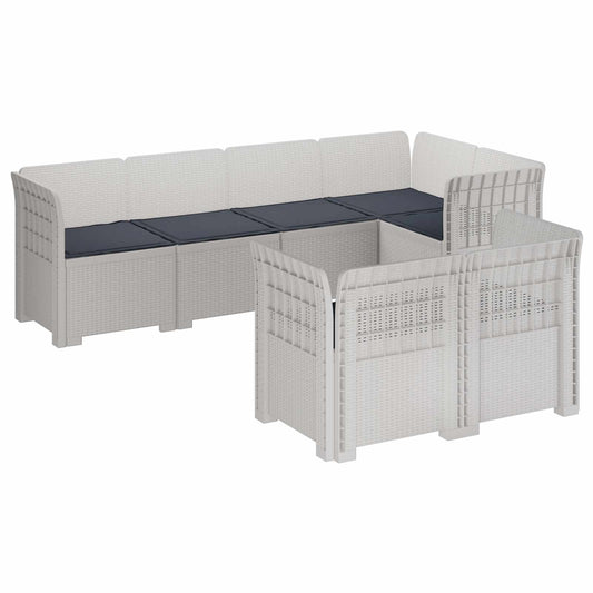 7-Seater Garden Sofa with Cushions Rattan Look PP White