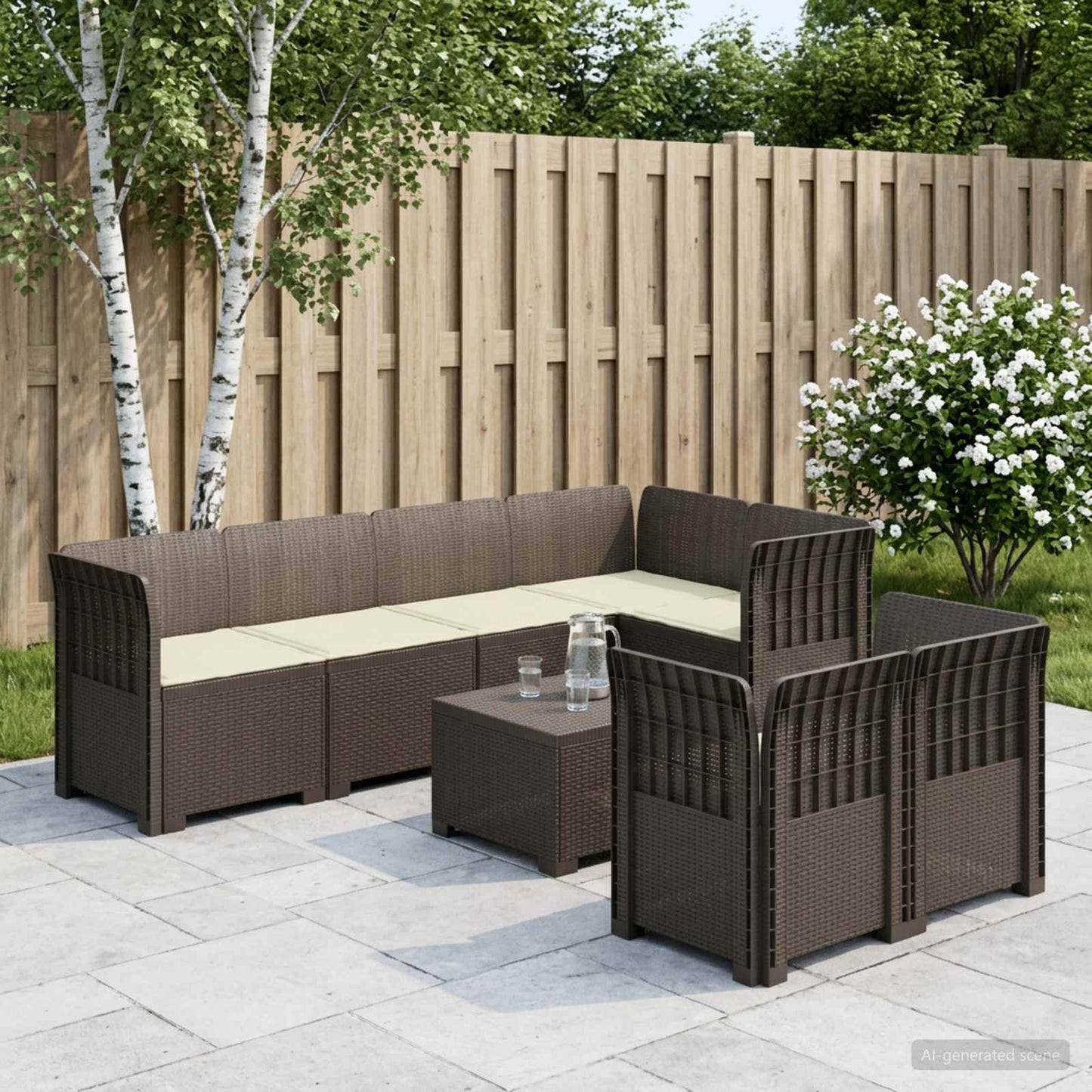 7-Seater Garden Sofa with Cushions Rattan Look PP Light Grey