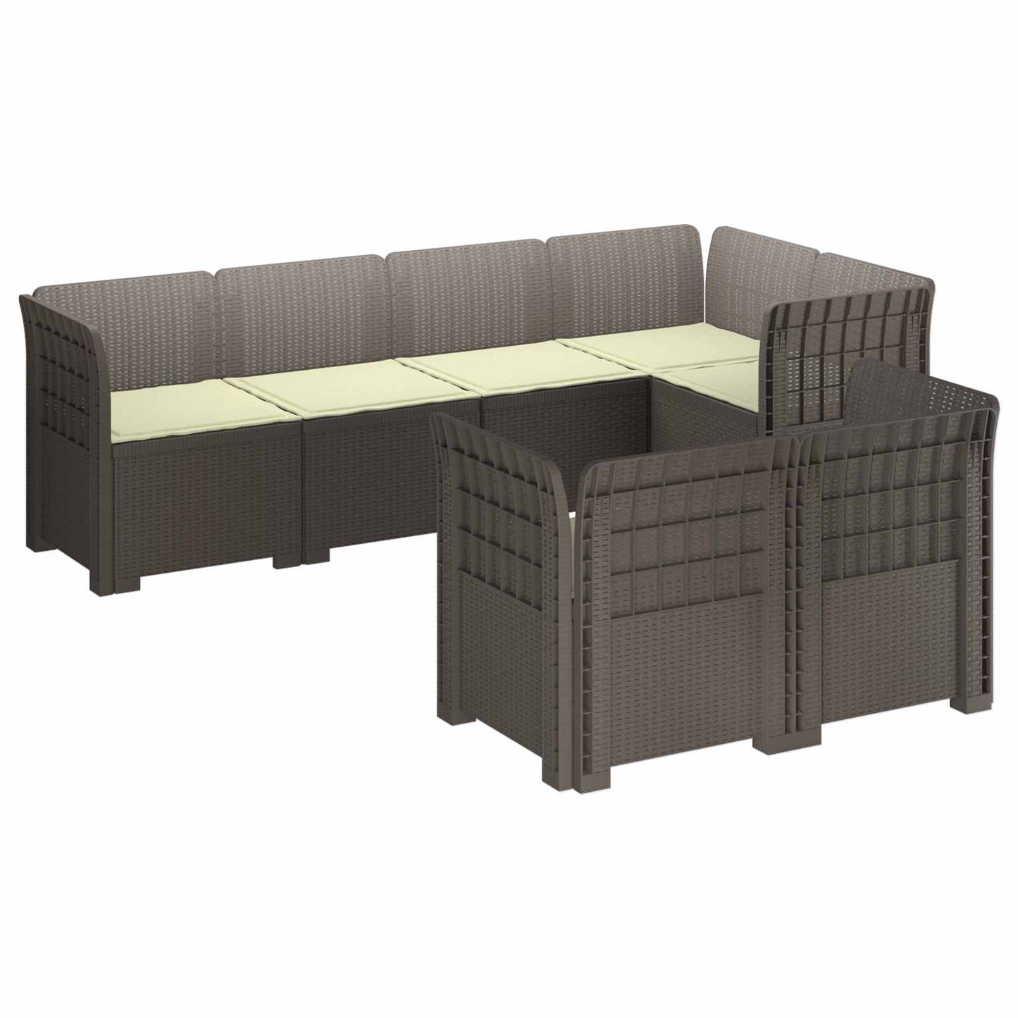 7-Seater Garden Sofa with Cushions Rattan Look PP Light Grey