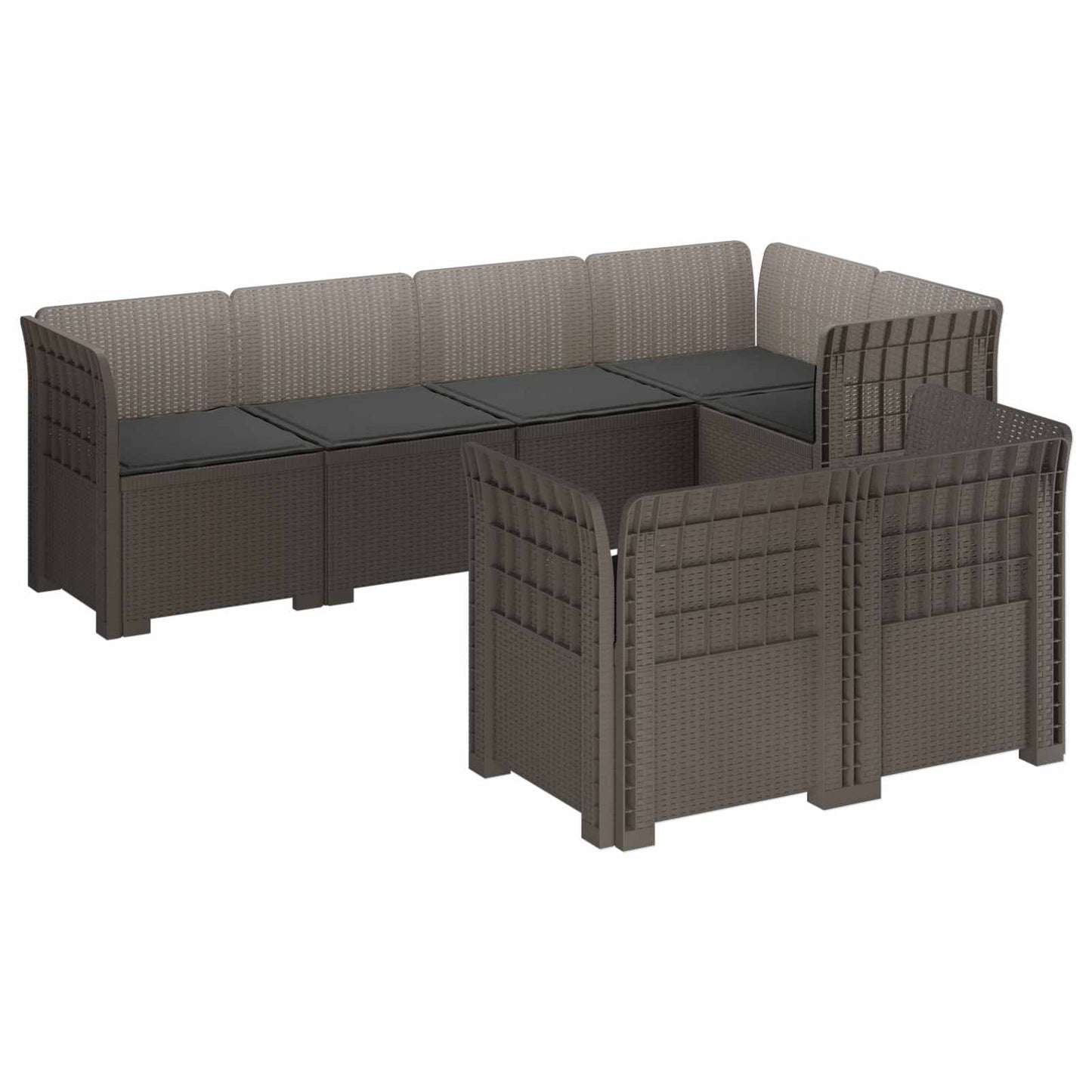 7-Seater Garden Sofa with Cushions Rattan Look PP Light Grey