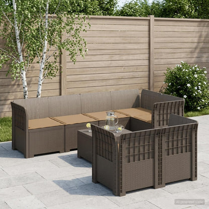 7-Seater Garden Sofa with Cushions Rattan Look PP Light Grey