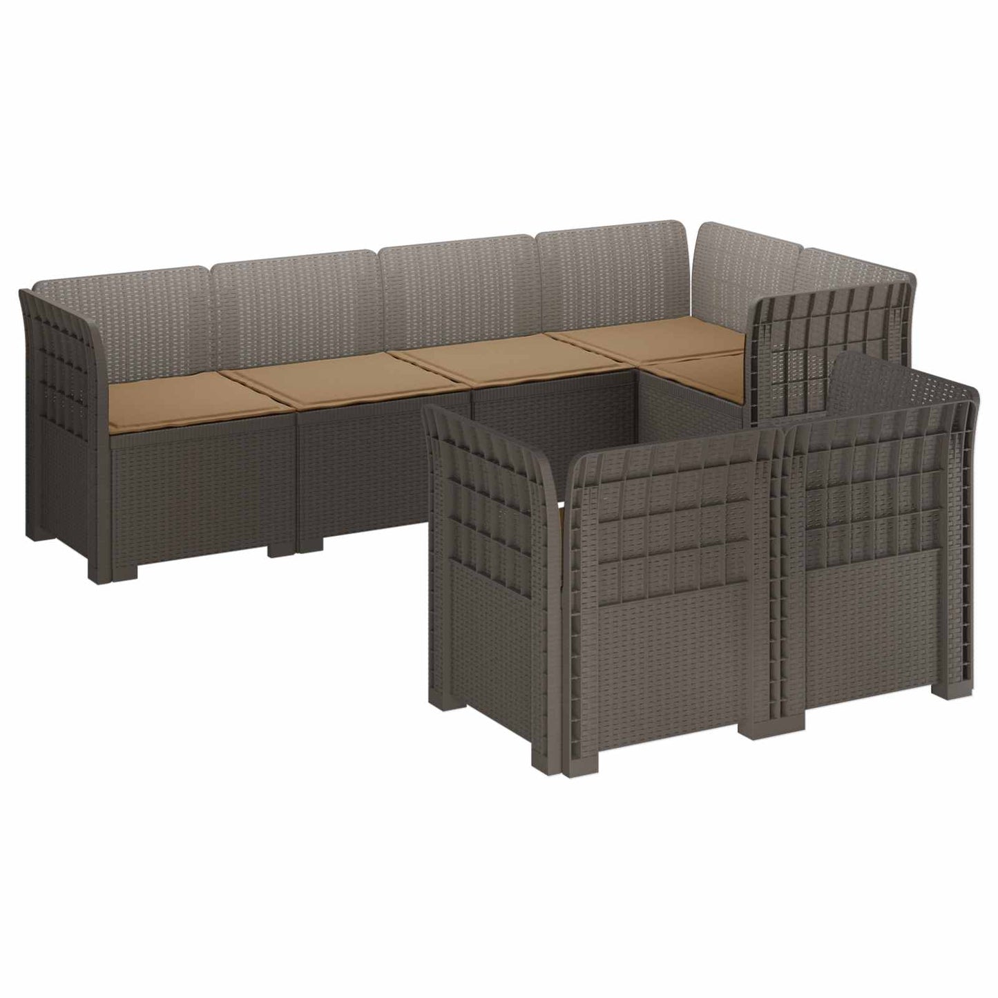 7-Seater Garden Sofa with Cushions Rattan Look PP Light Grey