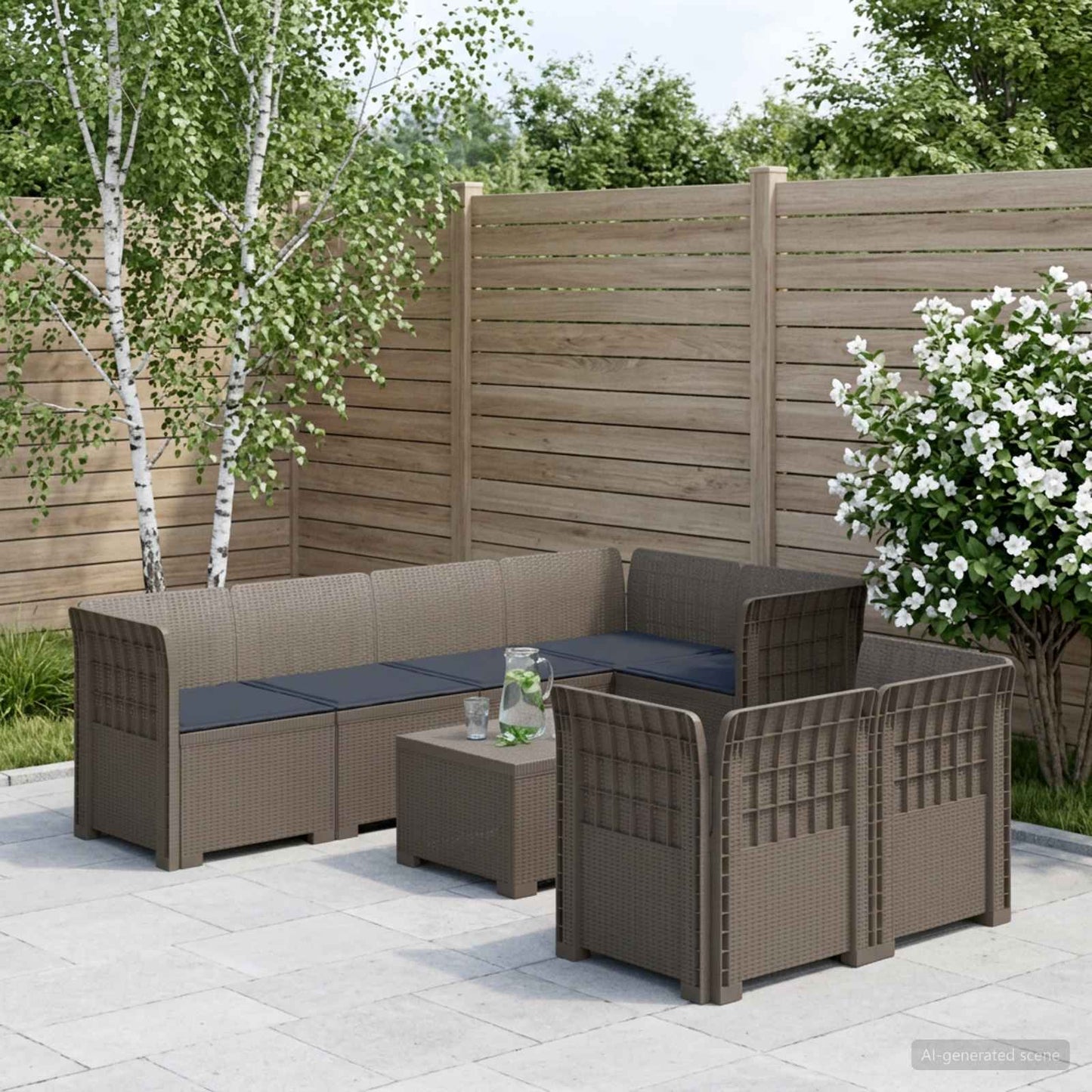 7-Seater Garden Sofa with Cushions Rattan Look PP Light Grey