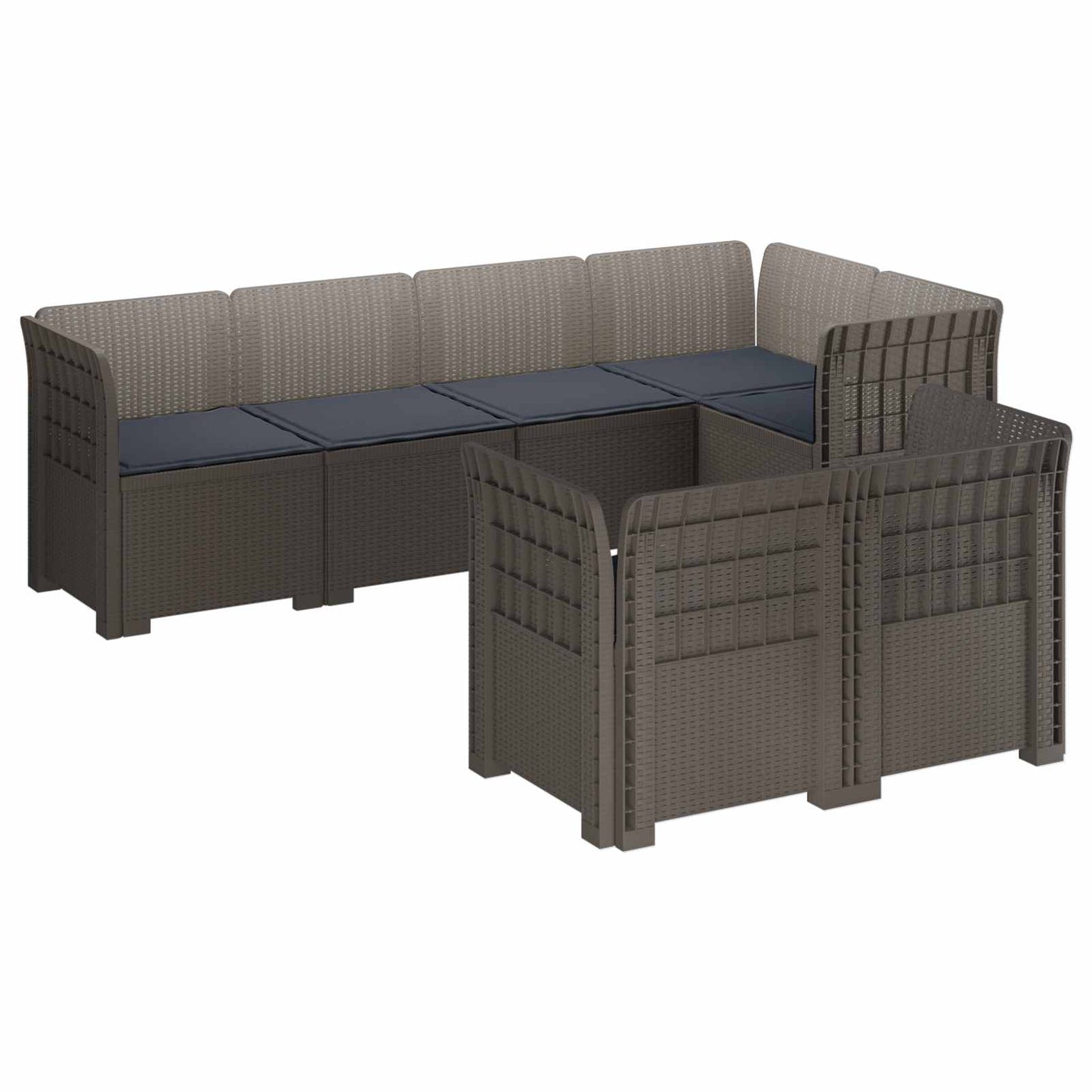 7-Seater Garden Sofa with Cushions Rattan Look PP Light Grey