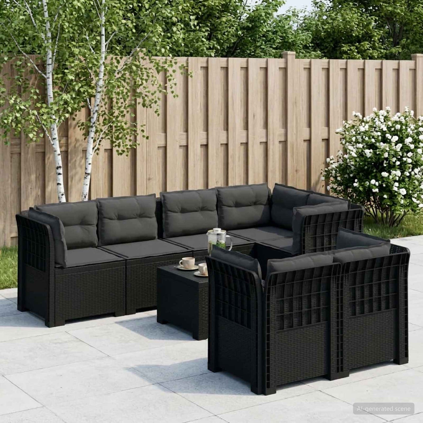 7-Seater Garden Sofa with Cushions Rattan Look PP Anthracite