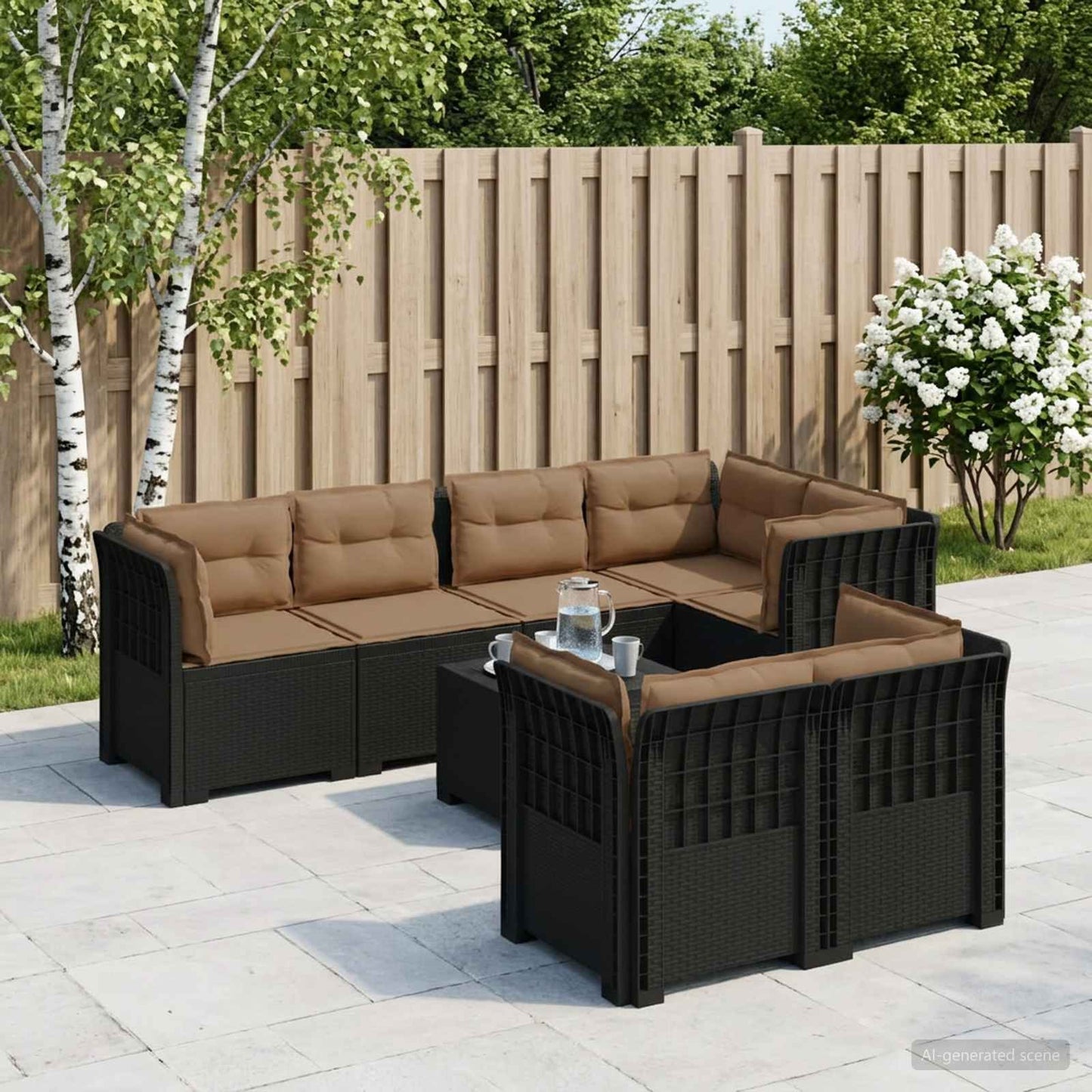 7-Seater Garden Sofa with Cushions Rattan Look PP Anthracite