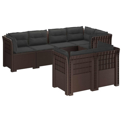 7-Seater Garden Sofa with Cushions Rattan Look PP Brown