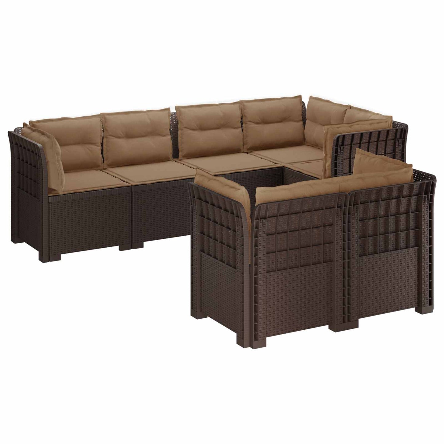 7-Seater Garden Sofa with Cushions Rattan Look PP Brown