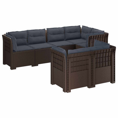 7-Seater Garden Sofa with Cushions Rattan Look PP Brown