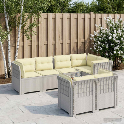 7-Seater Garden Sofa with Cushions Rattan Look PP White