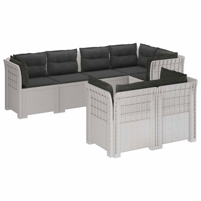 7-Seater Garden Sofa with Cushions Rattan Look PP White
