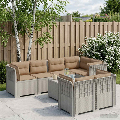 7-Seater Garden Sofa with Cushions Rattan Look PP White