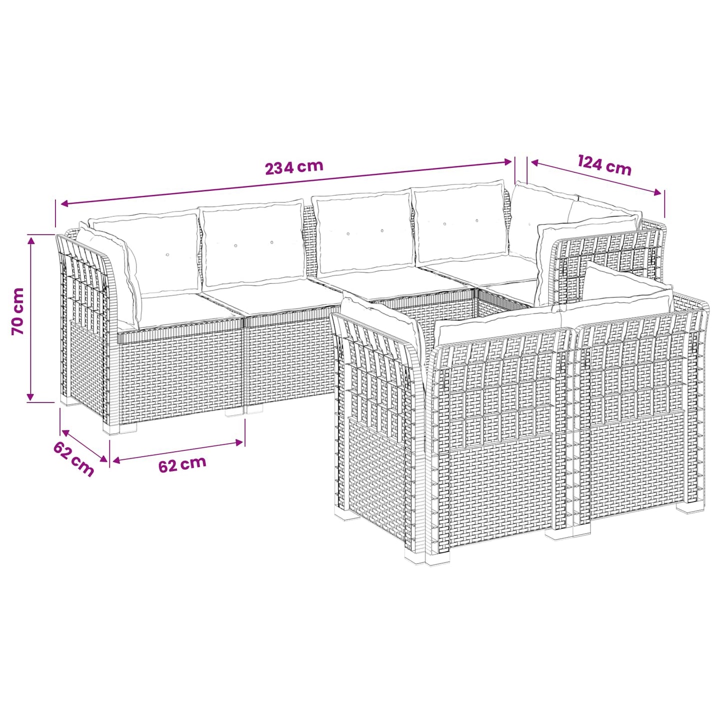 7-Seater Garden Sofa with Cushions Rattan Look PP White