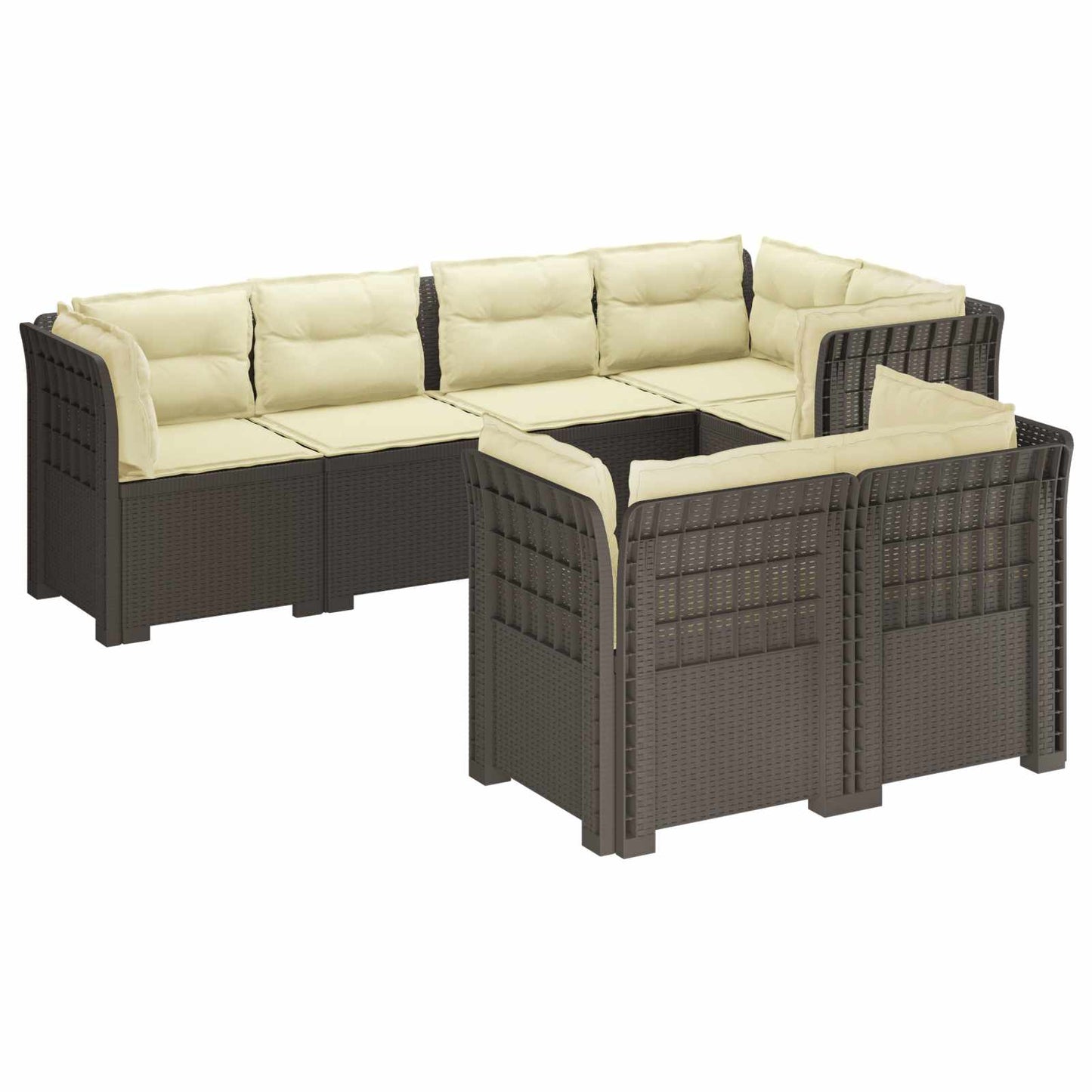 7-Seater Garden Sofa with Cushions Rattan Look PP Light Grey