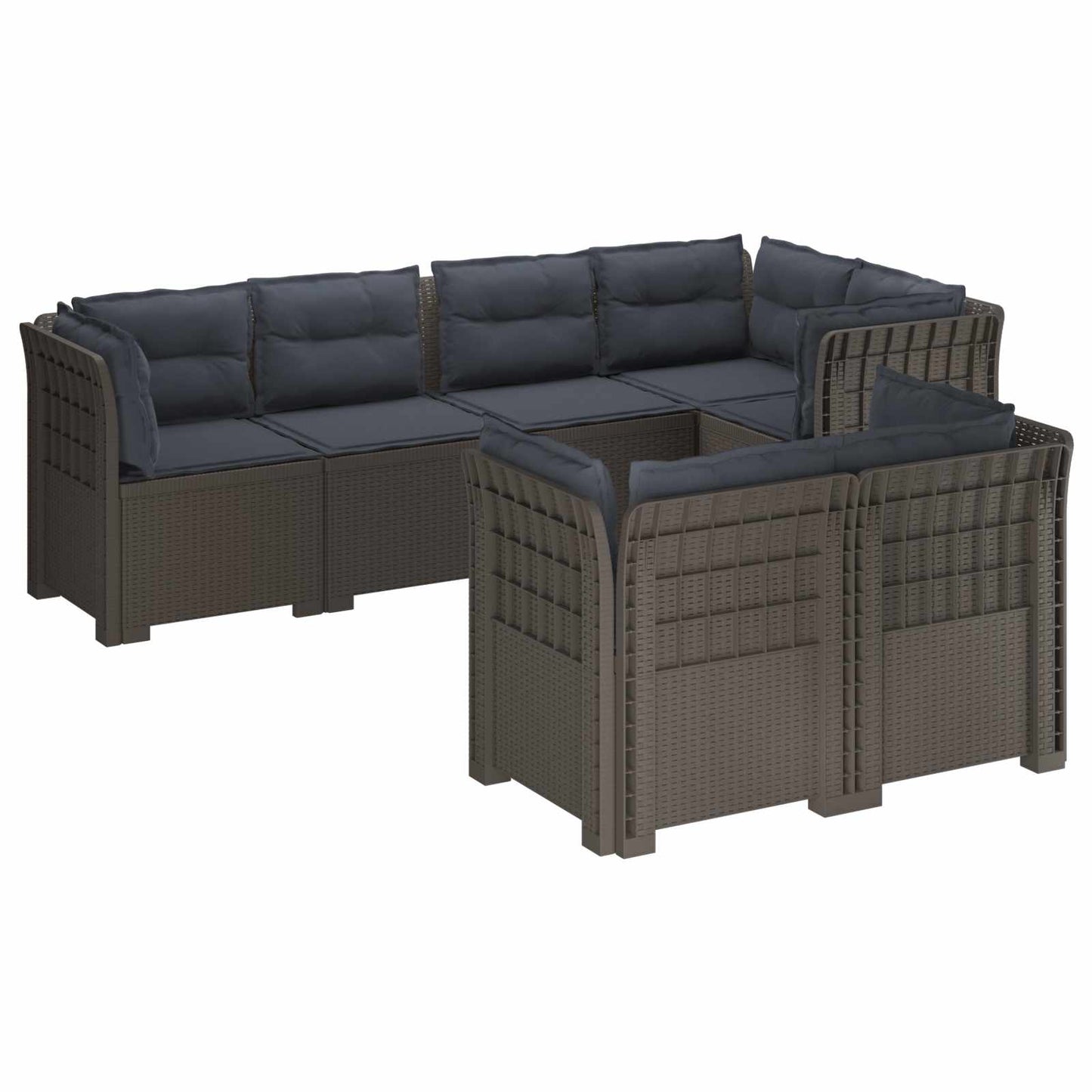 7-Seater Garden Sofa with Cushions Rattan Look PP Light Grey