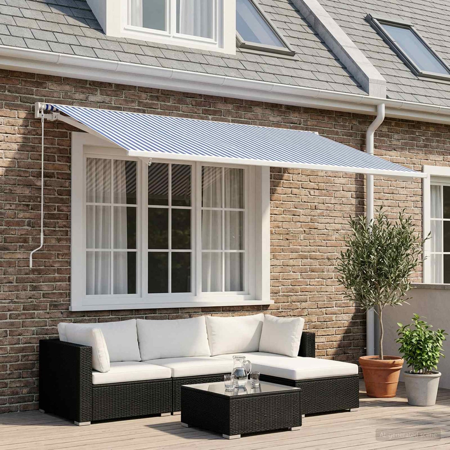 Awning Replacement Fabric Blue and White 300 x 250 cm Polyester