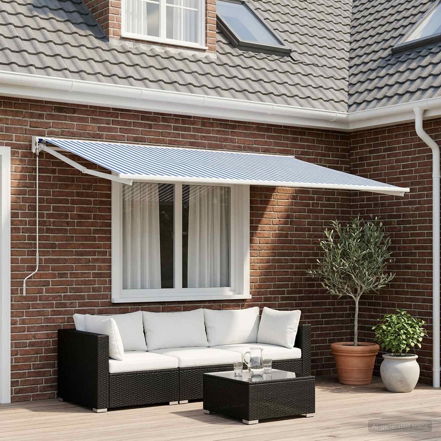 Awning Replacement Fabric Blue and White 600 x 350 cm Polyester