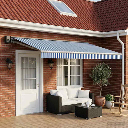 Awning Replacement Fabric Blue and White 500 x 300 cm Polyester
