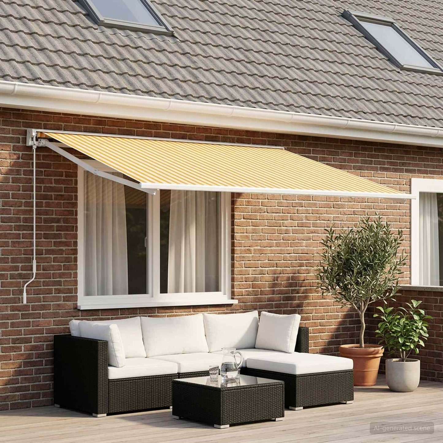 Awning Replacement Fabric Yellow and White 500 x 350 cm
