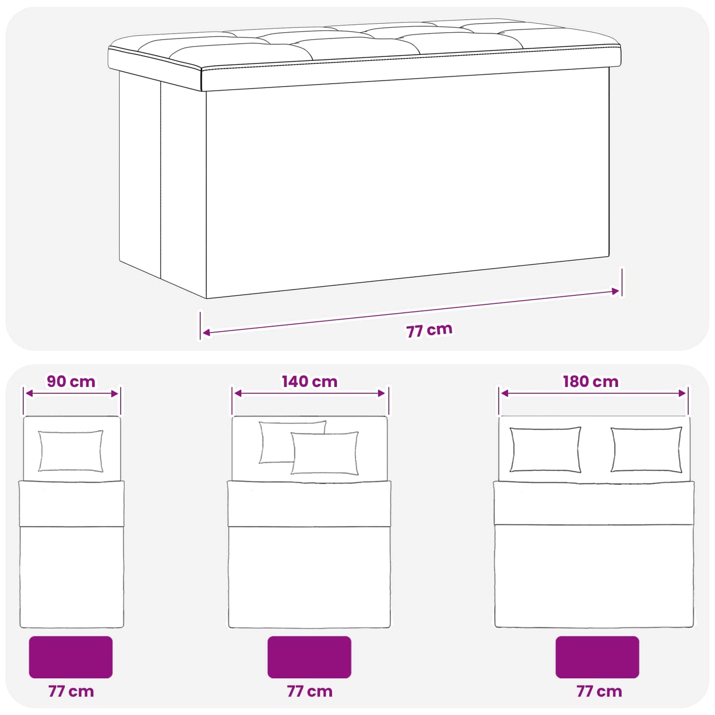 Foldable Storage Bench White 180 kg 80 L 77 x 38 x 38 cm Linen