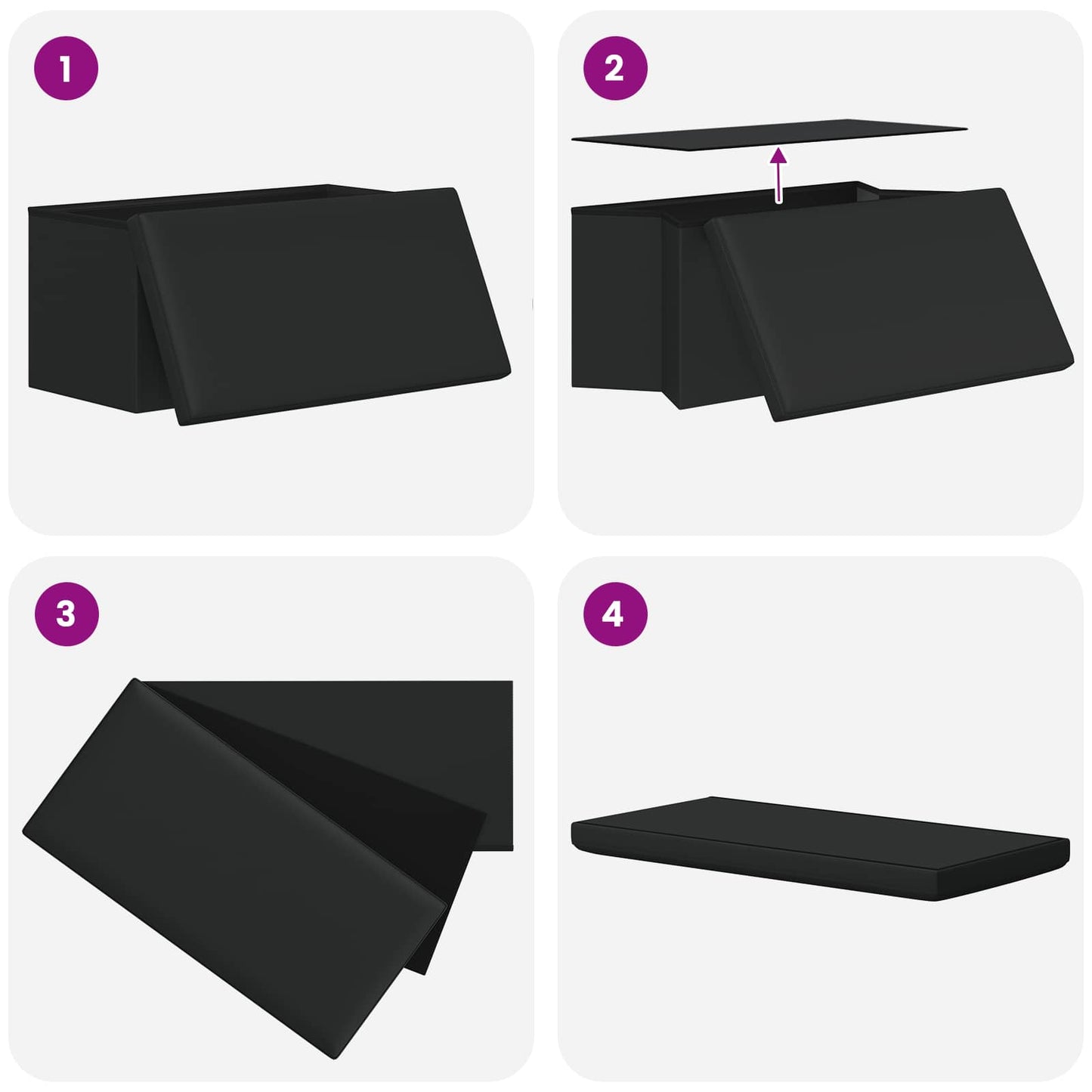 Foldable Storage Bench Black 180 kg 80 L 77 x 38 x 38 cm PVC