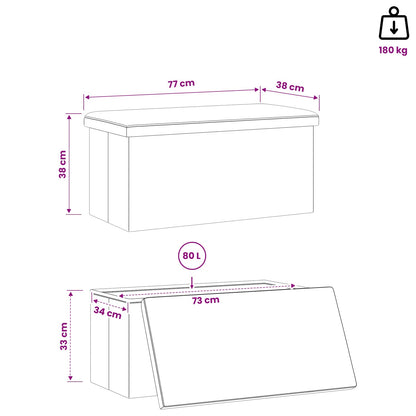 Foldable Storage Bench White 180 kg 80 L 77 x 38 x 38 cm PVC