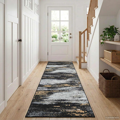 Rug Runner LESAKA Black and Gold 50 x 200 cm Diamond Velvet