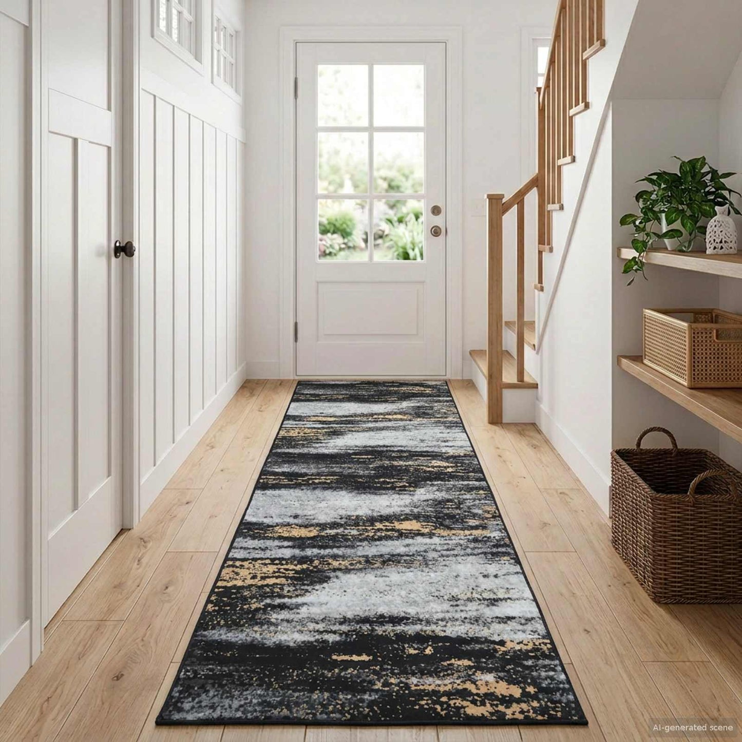 Rug Runner LESAKA Black and Gold 50 x 400 cm Diamond Velvet