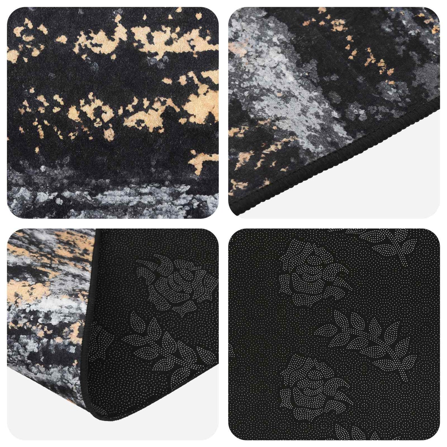 Rug Runner LESAKA Black and Gold 100 x 350 cm Diamond Velvet