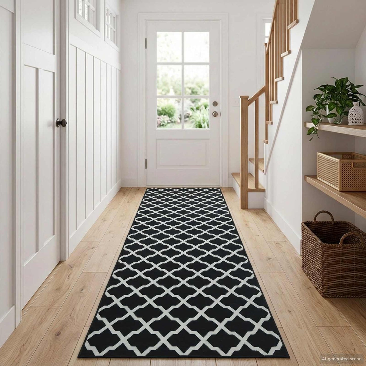 Rug Runner LESAKA Black and white 100 x 250 cm Diamond Velvet