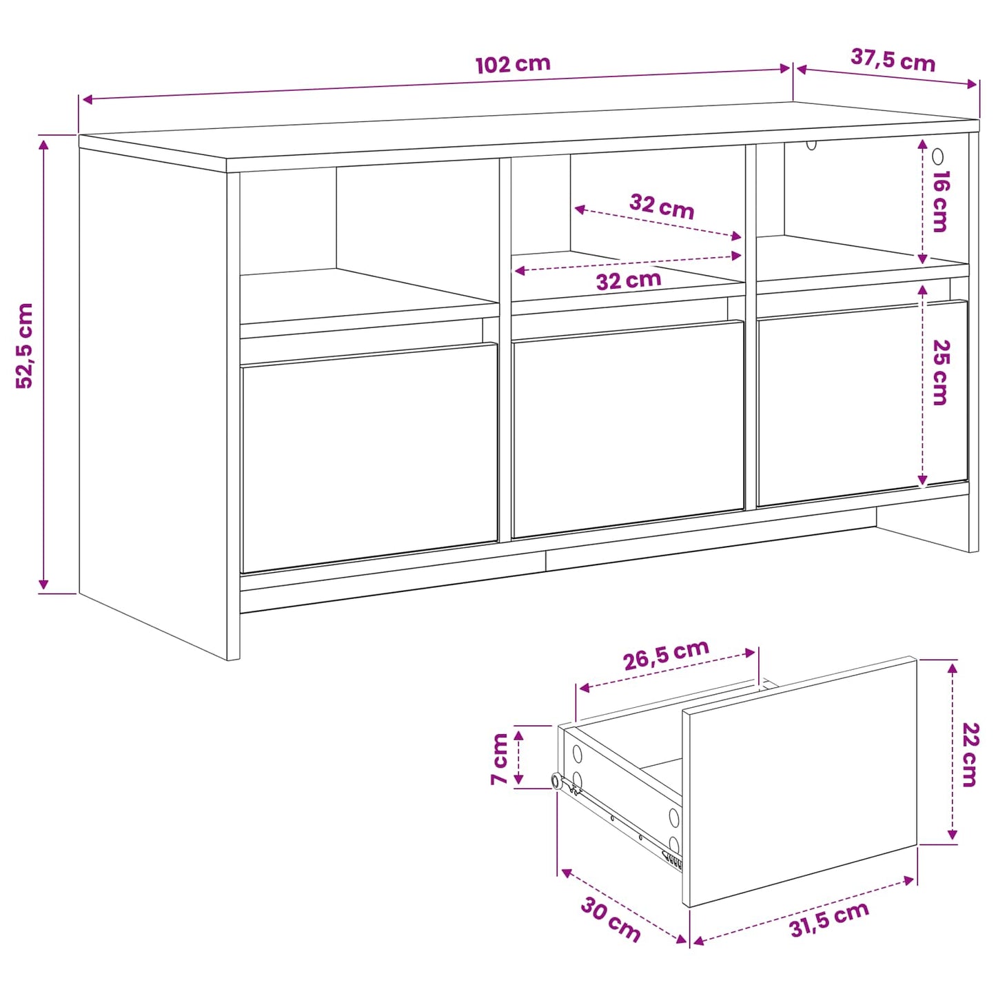 TV Cabinet 102 x 37.5 x 52.5 cm Black Oak Engineered Wood