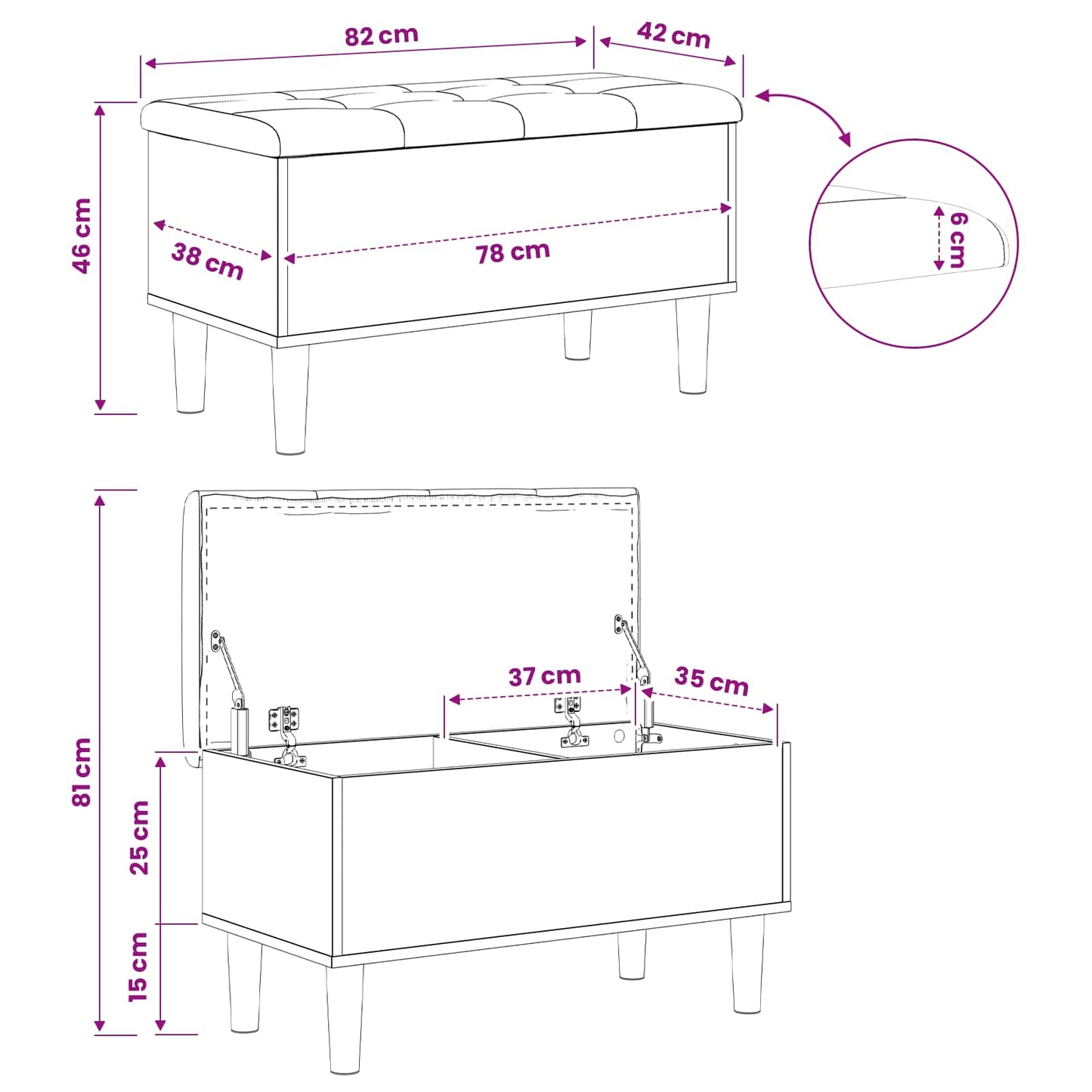 Storage Bench with Cushion Oak Wood 82 x 42 x 46 cm