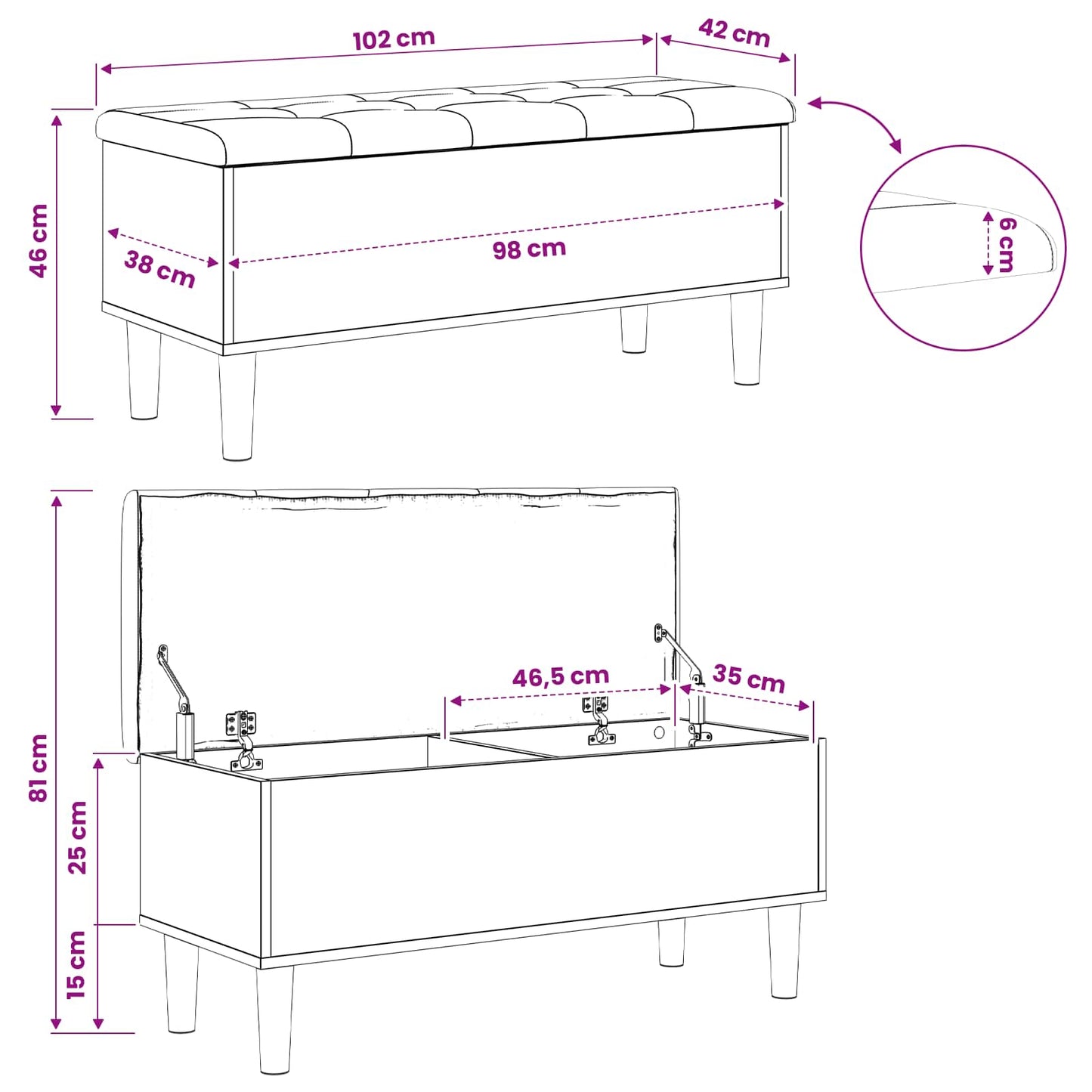 Storage Bench with Cushion Oak Wood 102 x 42 x 46 cm