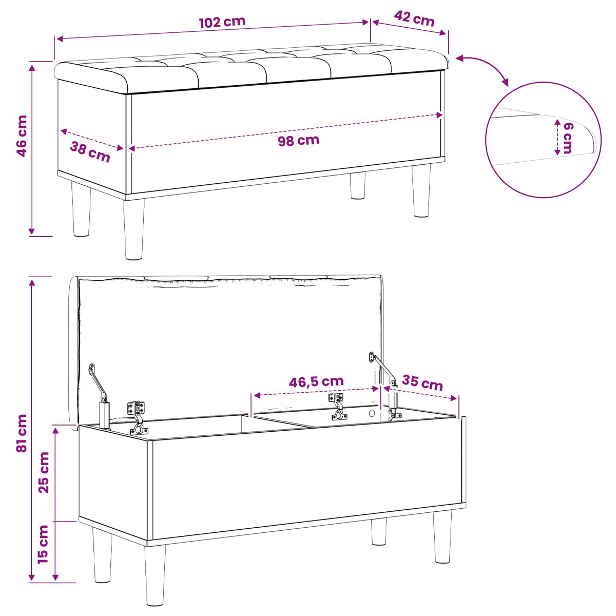Storage Bench with Cushion Black Oak 102 x 42 x 46 cm