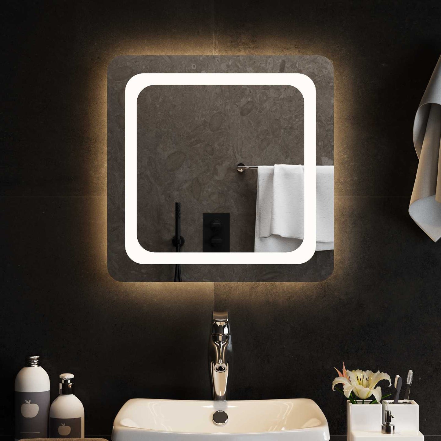 LED Bathroom Mirror Transparent 50 x 50 cm Tempered Glass