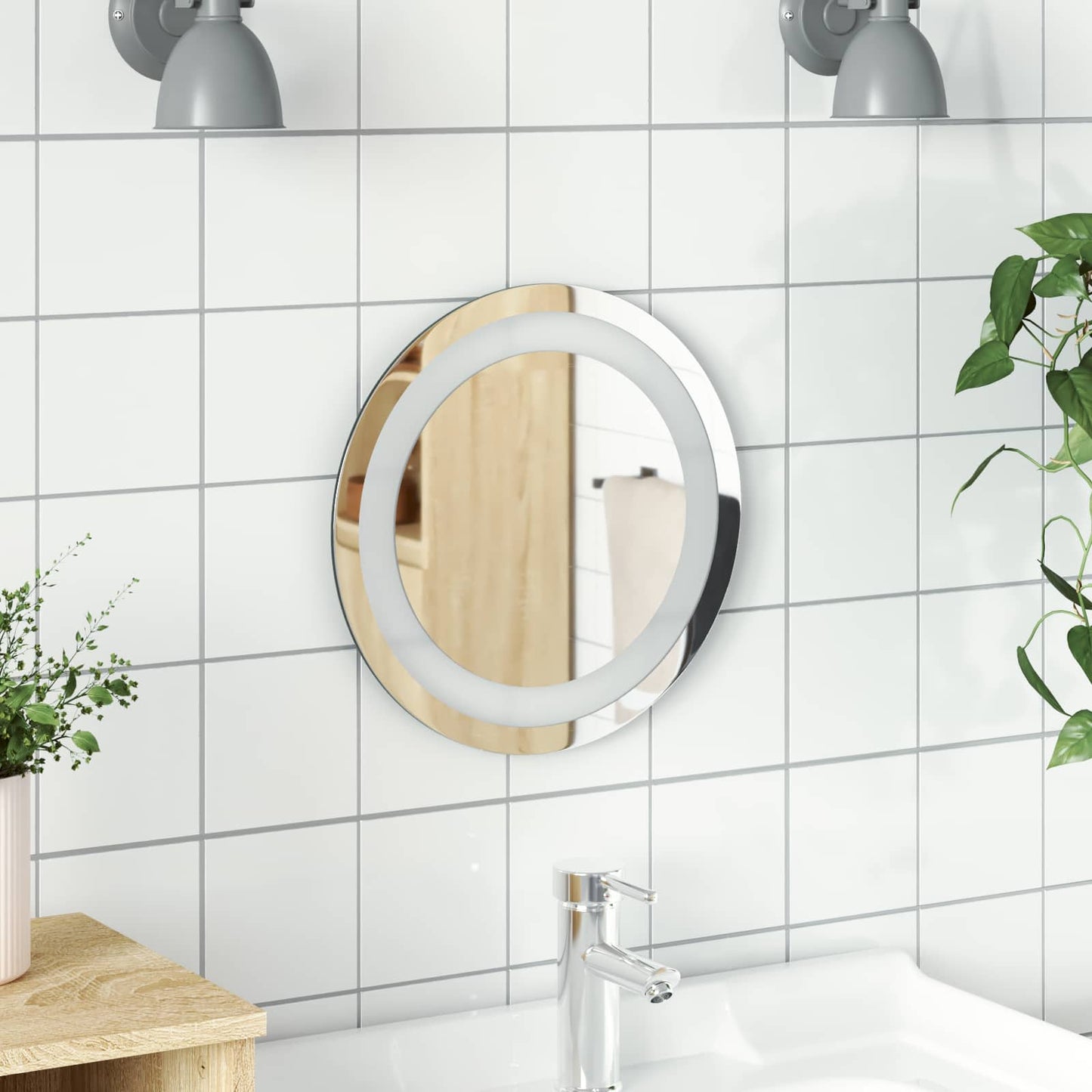 LED Bathroom Mirror Transparent Ø 30 cm Tempered Glass