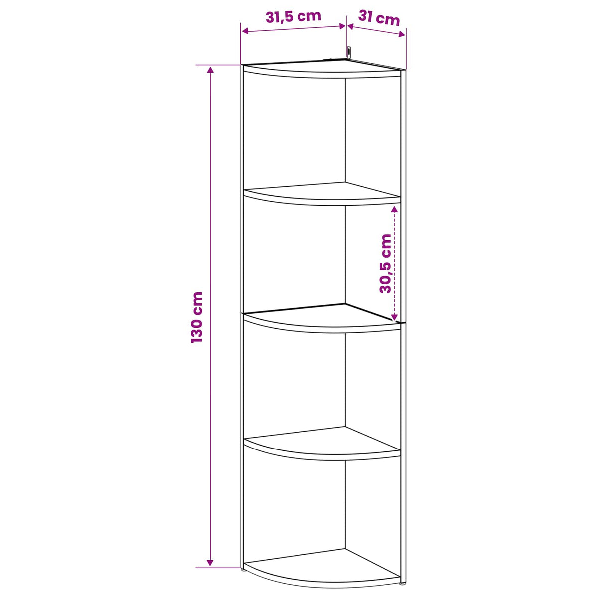 Corner Shelf 4-Tier 31.5 x 31 x 130 cm Engineered Wood