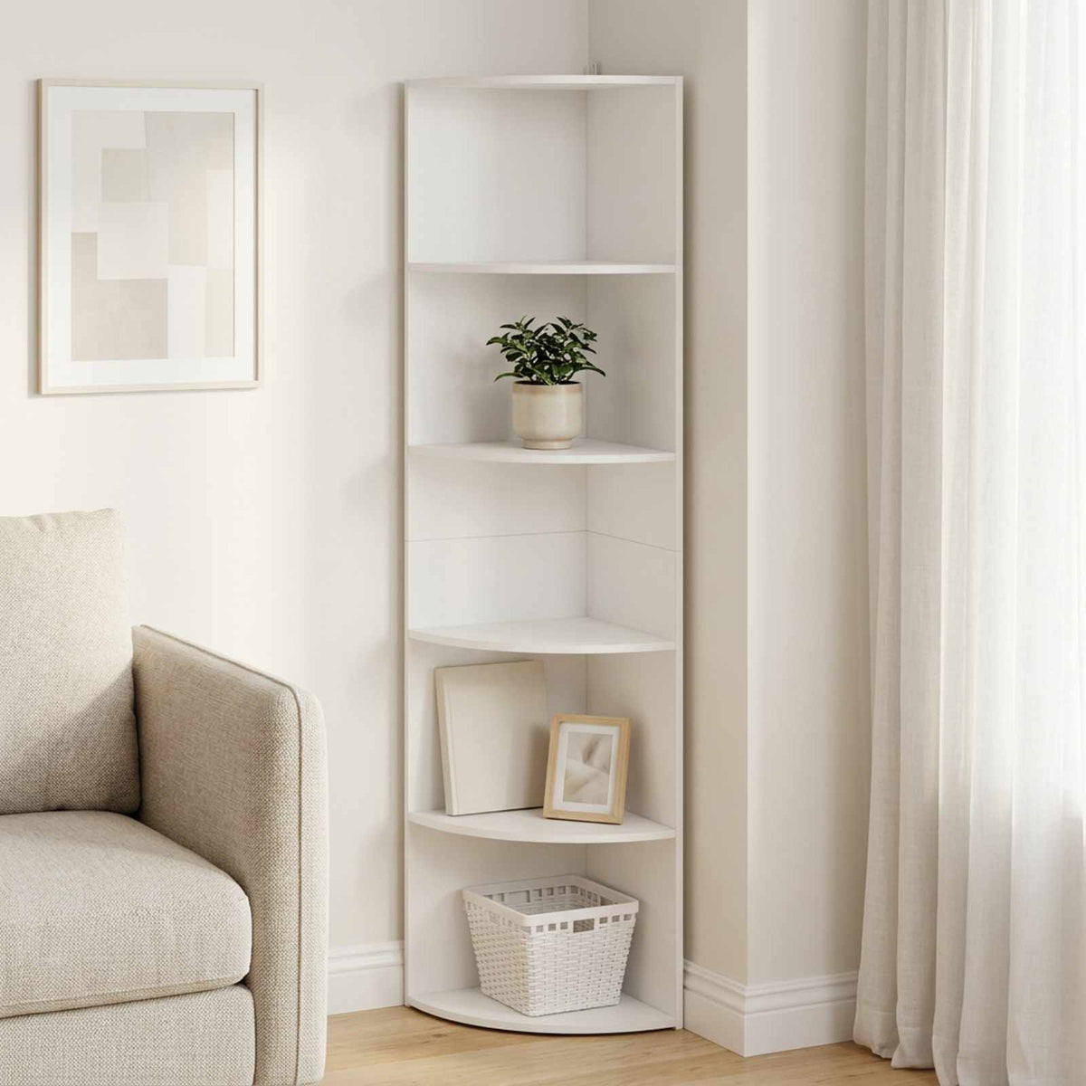 Corner Shelf 5-Tier 41.5 x 41.5 x 178 cm Engineered Wood White