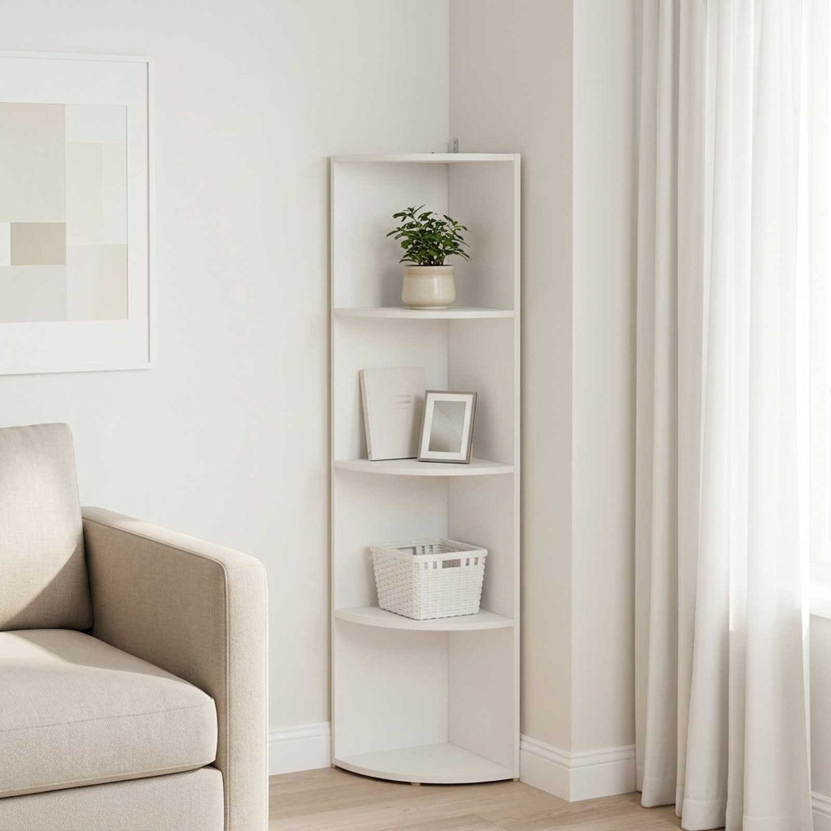 Corner Shelf 4-Tier 41.5 x 41.5 x 143 cm Engineered Wood White