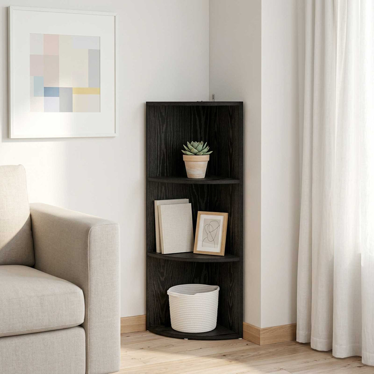 Corner Shelf 3-Tier 41.5 x 41.5 x 107.5 cm Engineered Wood