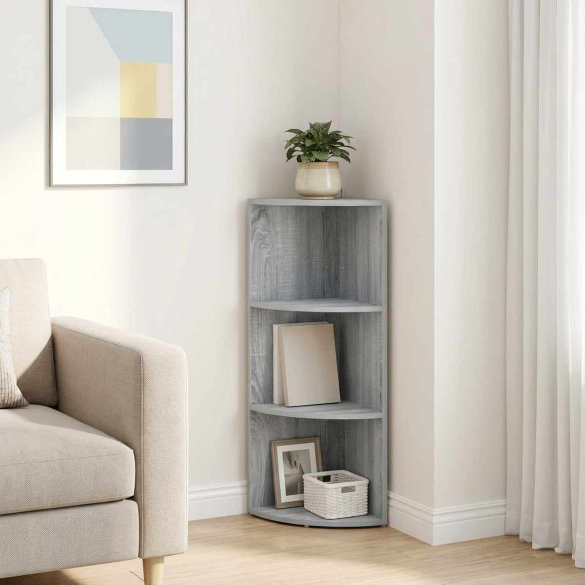Corner Shelf 3-Tier 41.5 x 41.5 x 107.5 cm Engineered Wood