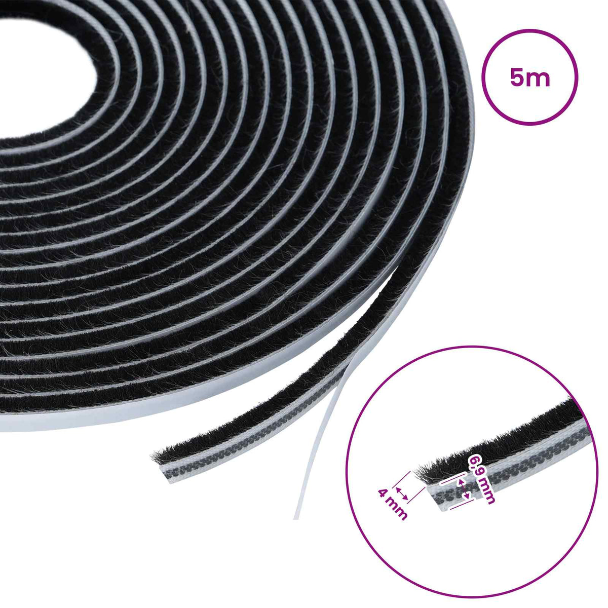 Self-Adhesive Door Brush Seal 5 m PP Black