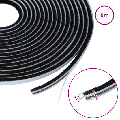 Self-Adhesive Door Brush Seal 5 m PP Black