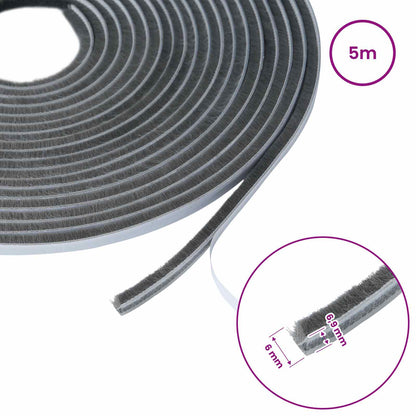 Self-Adhesive Door Brush Seal 5 m PP Grey