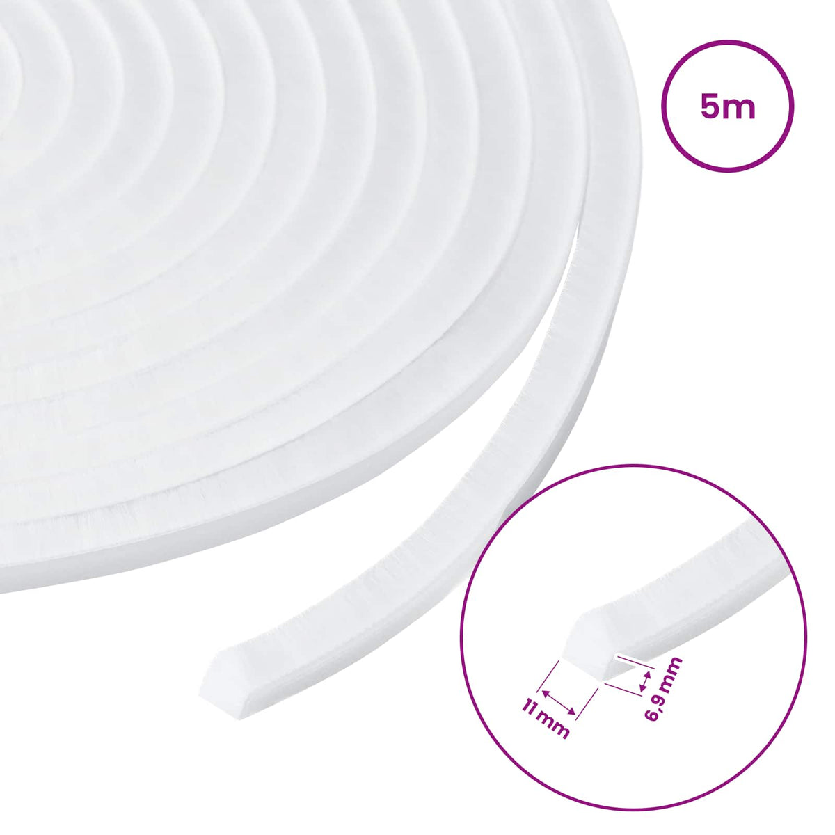 Self-Adhesive Door Brush Seal 5 m PP White
