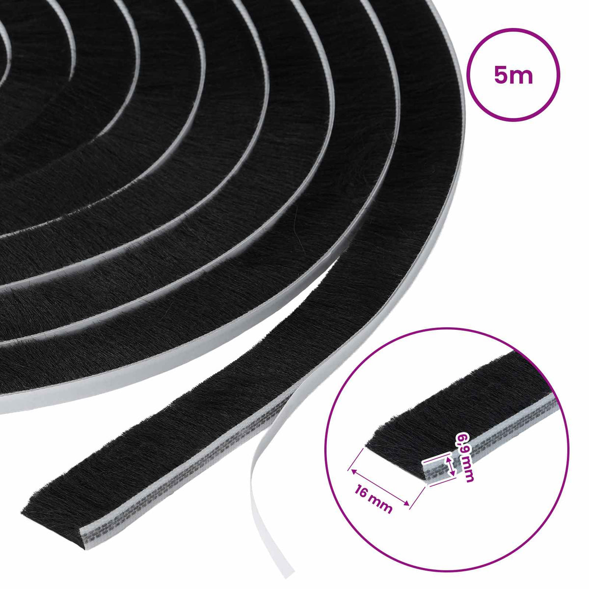 Self-Adhesive Door Brush Seal 5 m PP Black