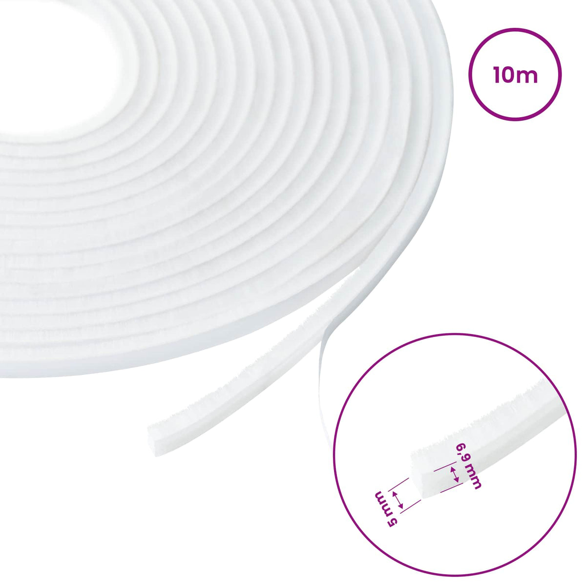 Self-Adhesive Door Brush Seal 10 m PP White