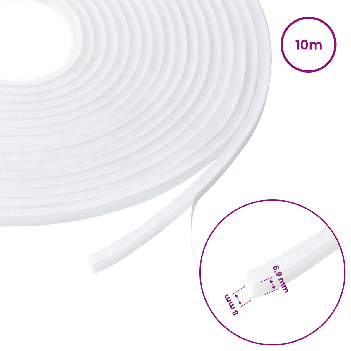 Self-Adhesive Door Brush Seal 10 m PP White