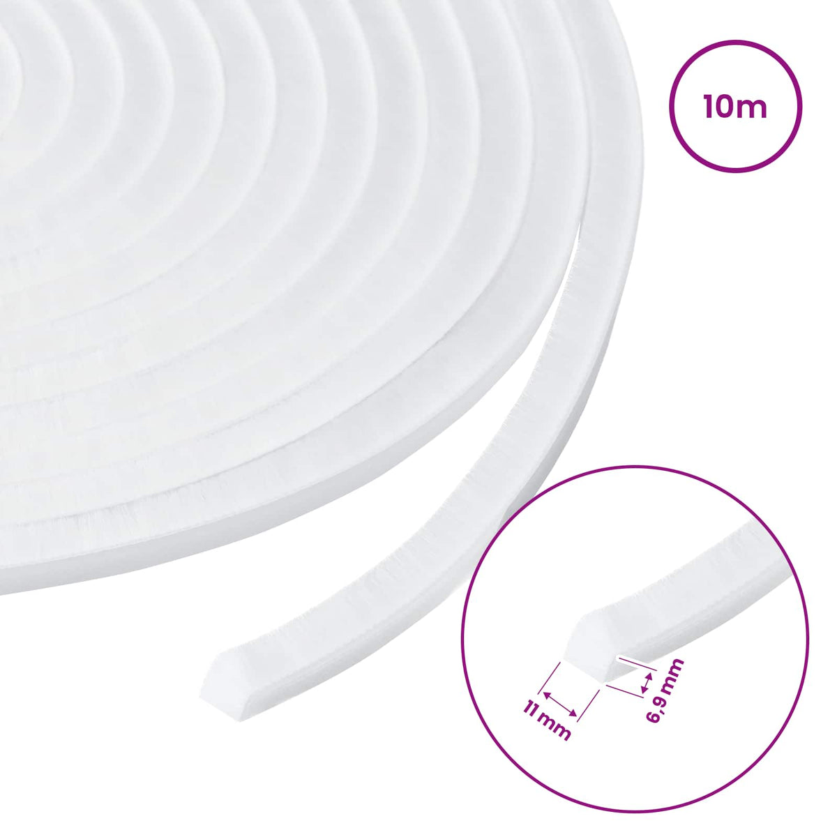 Self-Adhesive Door Brush Seal 10 m PP White