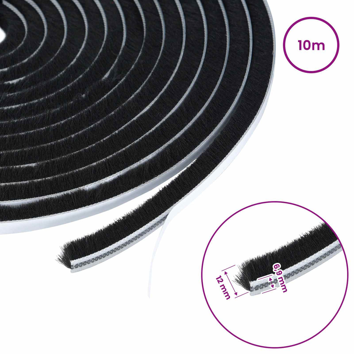 Self-Adhesive Door Brush Seal 10 m PP Black